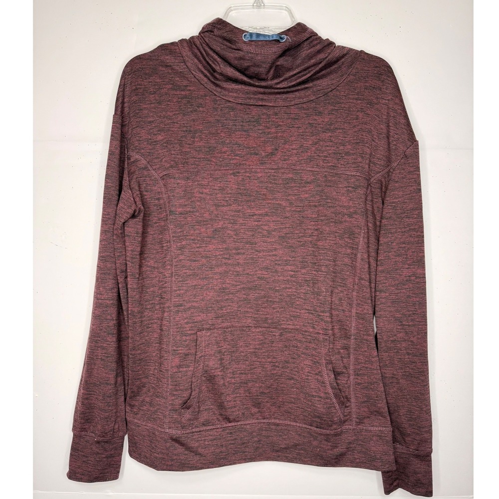 Crane Hoodie L Burgundy Space Dye Cowl Neck Thumbhole Running Workout Athleisure